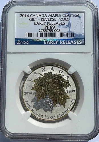 2014 Canada $4 1/2oz Fine Silver Gilt Maple Leaf Reverse Proof ER NGC PF 69