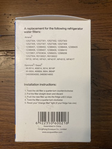 NEW FACTORY SEALED EcoAqua Refrigerator Water Filter EFF-6021A - Picture 3 of 5