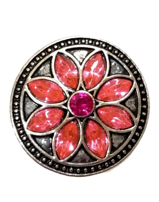 FLOWER PINK RHINESTONES 18mm/20mm GINGER SNAP BUTTON INTERCHANGEABLE JEWELRY