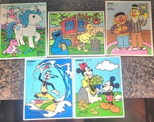 Playskool Wooden Puzzle Lot Sesame Cookie Big Bird Pony Ernie Bert Goofy Mickey