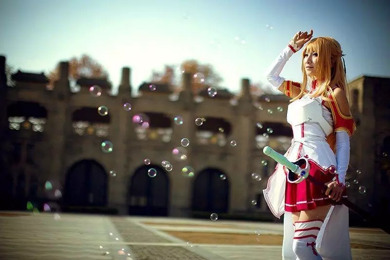 Anime Sword Art Online Asuna Yuuki Dress Cosplay Costumes Uniform for Halloween SAO Asuna Battle Suit Outfits Full Set with Wig