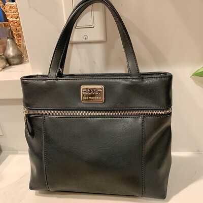Vintage 90s Esprit Dark Navy Faux Leather Satchel Purse Bag Y2K
