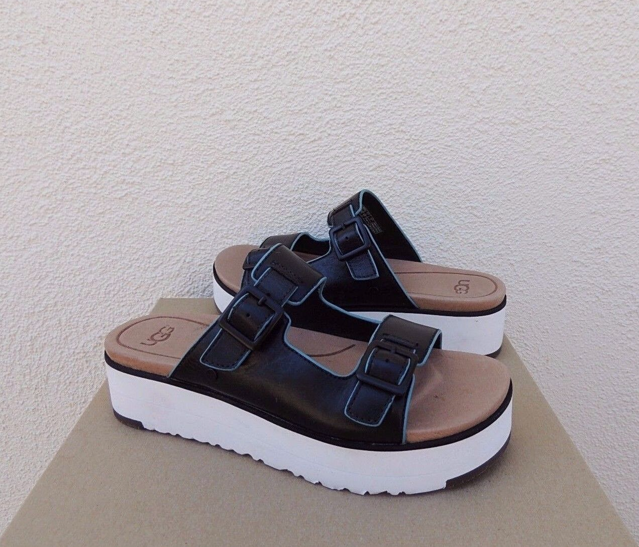 UGG HANNELI BLACK LEATHER PLATFORM 