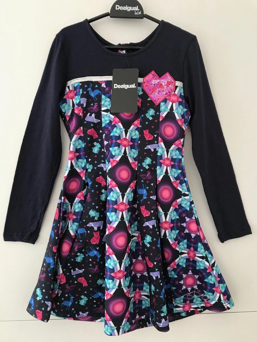 NEW DESIGUAL Kids Designer Girls Dress ARCTIC GEO PRINT GEO HEART RRP 59
