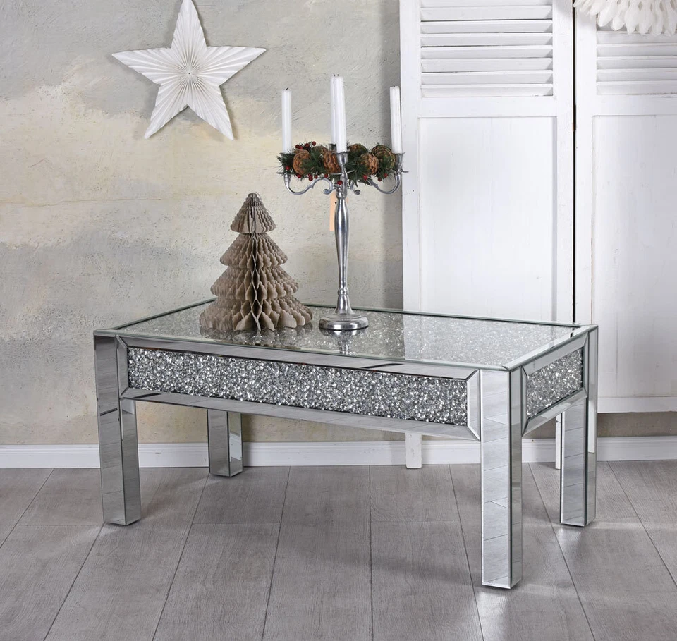 Mesa Espejados de Salón Mesita Baja Espejo Cristal Sofá Auxiliar - Imagen 3 de 4