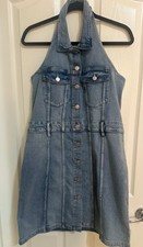 Women's GAP Button-Front Jean Denim Halter Dress with Washwell Y2K. Size 12.