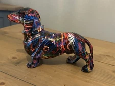 Ciieeo European Modern Resin Dachshund Statue Colourful Graffiti Dog Figurine