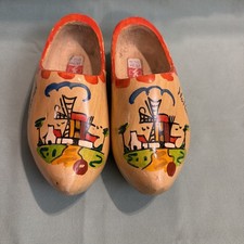 Vintage Dutch Wooden Clogs Windmill Hand Painted Holland Wood Shoes Hand Carved
