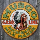 Musgo Gasoline 12" Diameter Vintage Novelty Metal Sign Made In USA