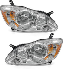 2003-08 Toyota Corolla Headlight Assembly Pair Chrome Amber Reflector Left Right