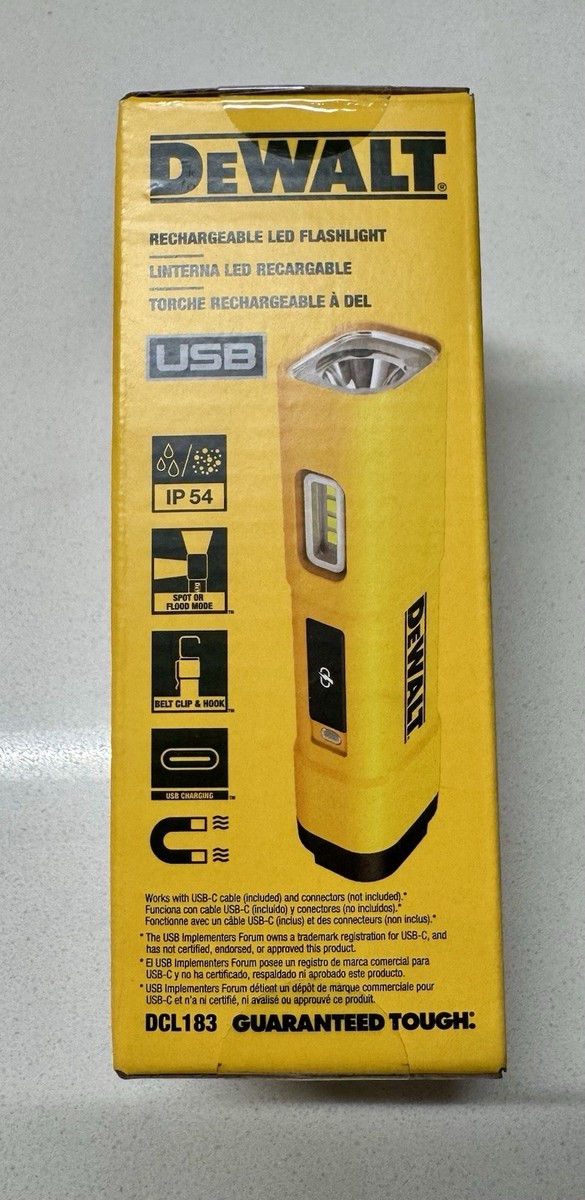 dewalt 1000 lumen led spotlight rechargeable battery flashlight 1000LM Cordless Light for 20V MAX Lithium-ion Battery, Portable with USB & Type-C Port, 19W LED Work Light Use for Emergencies, Camping, Outdoor, Indoor light work areas with the Rechargeable LED flashlight DeWALT DCL183 Rechargeable LED Flashlight,