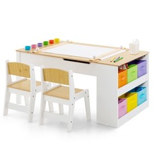 2-in-1Kids Art Table Set Wood Art Table & Art Easel Set for Children
