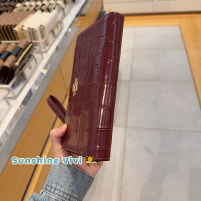 NWT Coach Long Zip Around Wallet CT083 Dark Wine Crocodile