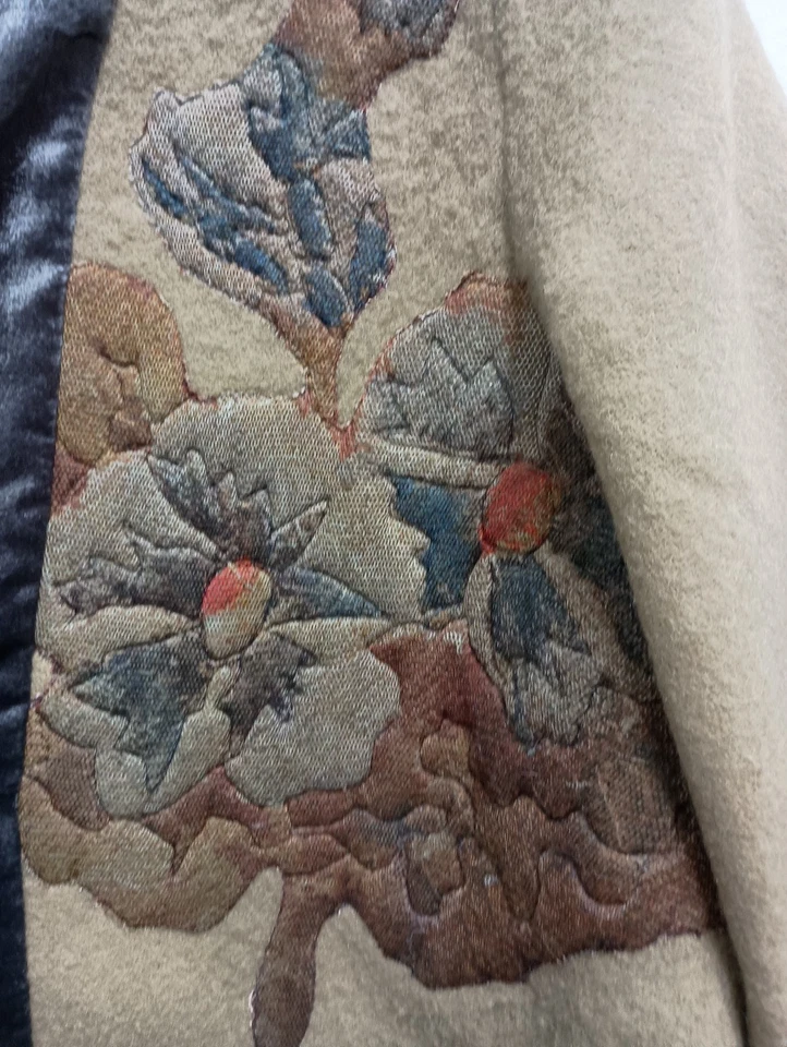 Soft Surroundings BOHO Jacket Womens Large Beige Floral Wool Blend Velvet Trim - Image 3 of 4