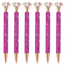 Rhinestone Ballpoint Pen, 6Pcs Crystal Diamond Twist Metal Pen, Rose Red