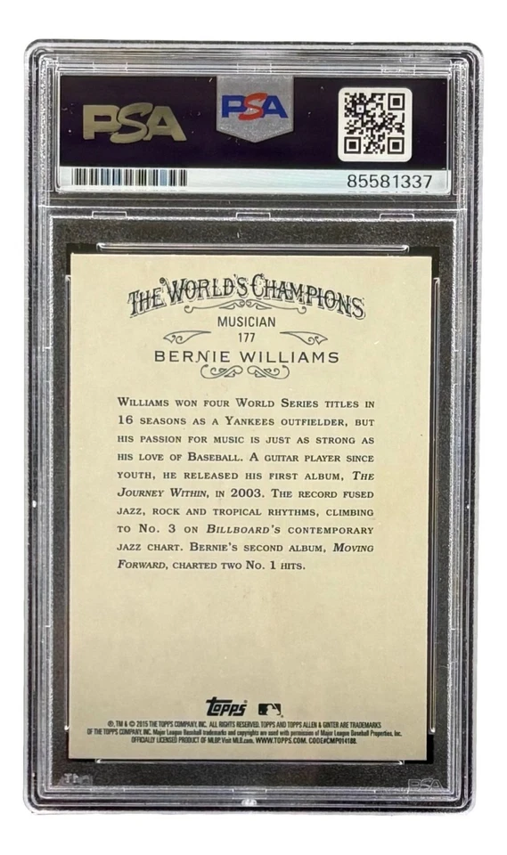 Tarjeta coleccionable firmada por Bernie Williams 2015 Topps Allen & Ginter #177 Yankees PSA Foto 2 de 2