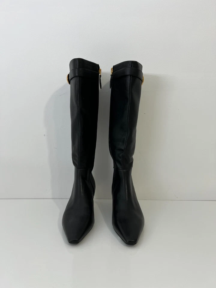 Bota Alta Donna Karan New York Clari Para Mujer Cuero Negro Tacón Dorado Talla 7 Nueva en Caja Foto 2 de 4