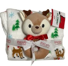 NEW Rudolph The Red Nosed Reindeer Baby Throw Blanket Rattle Soft Plush 30x34