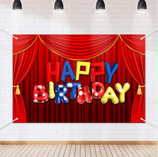 Red Curtain Happy Birthday Photo Backdrop Background Banner Party Studio Decor