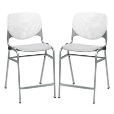 Home Square Plastic Counter Stool in White/Light Gray - Set of 2