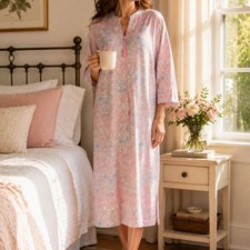 Miss Elaine Pink Paisley Zip Front Lounger House Dress Caftan Medium