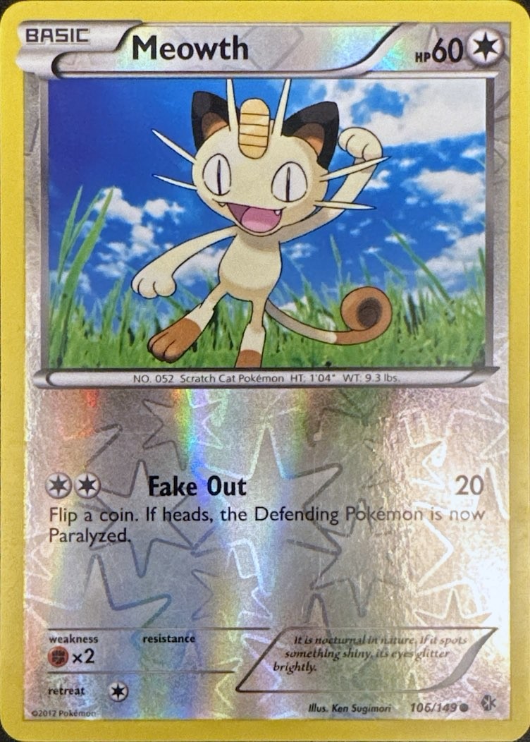 Meowth 106/149 Common Boundaries Crossed Pokemon Reverse Holo Lightly Played
