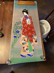 Japanese Scroll, Portrait Artwork On Silk, Signed by the Artist,