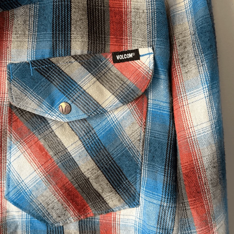 Volcom workwear men’s plaid shirt size XL snap front blue gray red western farm - Image 2 of 4