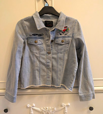 Ed Hardy Women’s Blue Denim Jacket Size 10 Embroidered Skull Vintage Y2K