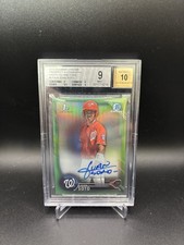 2016 BOWMAN CHROME PRSPCT AUTO GREEN REFRACTOR JUAN SOTO RC /99 BGS 9 Auto 10
