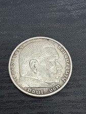 1935 J Germany 5 Reichsmark Silver Coin Paul von Hindenburg Third Reich