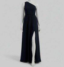 Adrianna Papell Women's Blue Sleeveless One Shoulder Chiffon Gown Dress Size 4