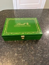 Vintage Lindt Master Chocolatier Box Green Wood Christmas Unique 10"