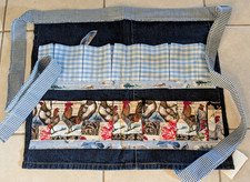 HANDMADE DENIM APRON .. GARDENING POCKETS, CHECKED TIES, ONE SIZE
