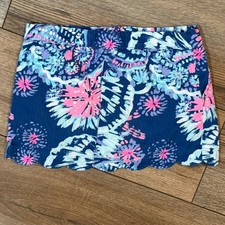 Lilly Pulitzer Skort Girls 7 Blue Pink Floral Scallop Hem Vacation Corduroy