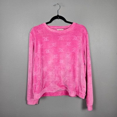 Juicy Couture Women Large Sweatshirt Velour Embossed JC Logo Y2K Lounge Pink