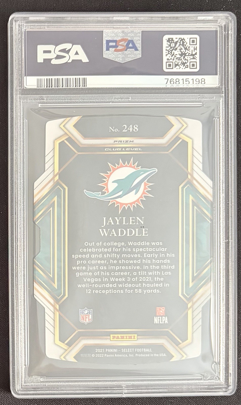 Jaylen Waddle 2021 Select Rookie Black Gold Diecut PSA 10 Broncos RC Alabama view 2