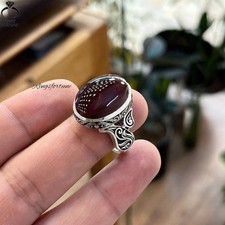 Red Yemeni Aqeeq Ring Natural Agate Men  s Unique Design Handmade