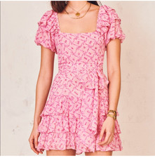 Love Shack Fancy Kimbra Silk Tiered Belted Bows Ruffles Dress Size 0 E