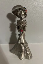 Vintage Peltro Pewter Lady Figurine Cessallato A Mano Italy Sculpture 