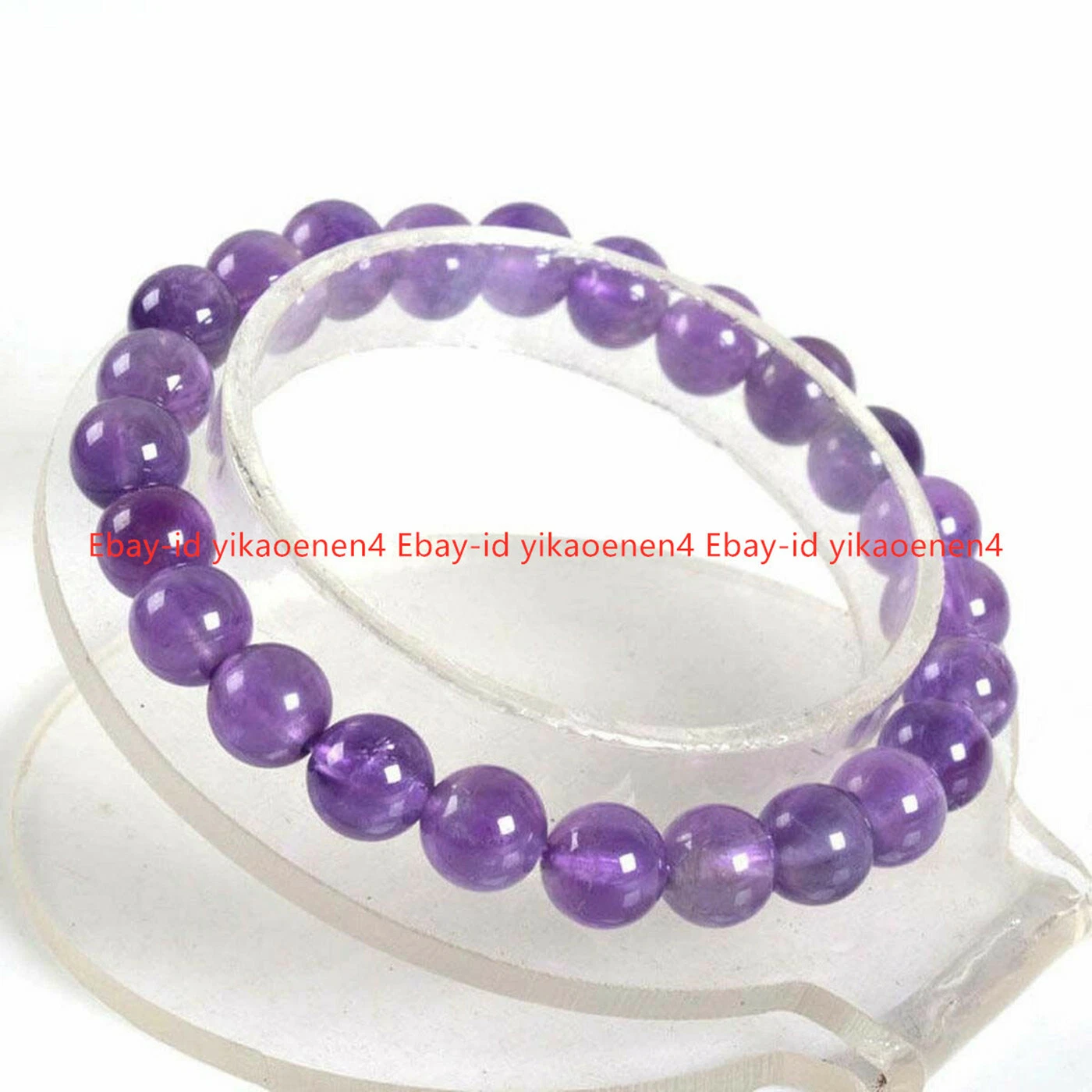 VALENTINO Grazioso bracciale elastico perle pietre preziose rotonde 8mm viola amentista 7 5"