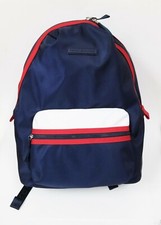 NEW TOMMY HILFIGER BLUE NYLON,WHITE RED STRIPED,SILVER ACCENT,ZIP,BACKPACK,BAG
