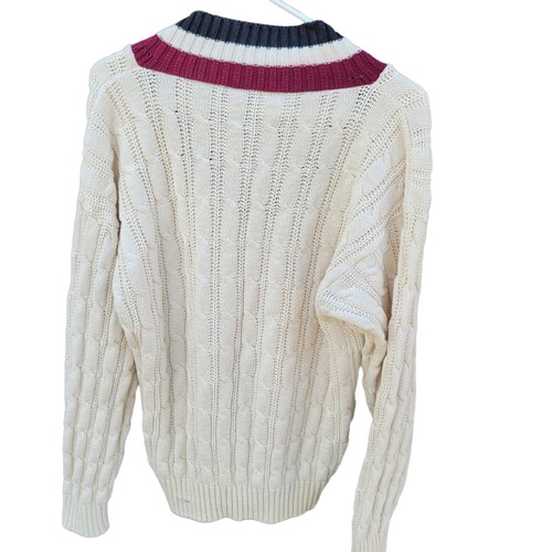 Maglione vintage anni 90 uomo ASH CREEK maglia cavo tennis cricket righe scollo a V taglia L - Foto 12 di 15