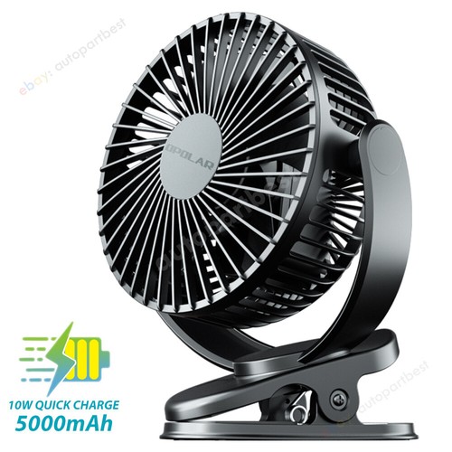 360° 5 inch 3 Speeds 5 Blade Desk Fan USB Quiet Cooling 5000mAh Clip on Portable - Picture 11 of 12