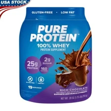 Whey Protein Powder Rich Chocolate 25g Protein Low Sugar Gluten Free 1.75 lb New