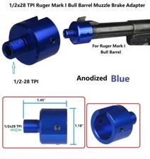 Ruger .22 Mark I 1/2x28 TPI Muzzle Adapter,Bull For Accessories, Al Blue