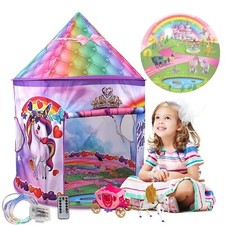 Unicorn Kids Sturdy Large Play Tent Light up Castle Set w Unicorn Chariot Toy