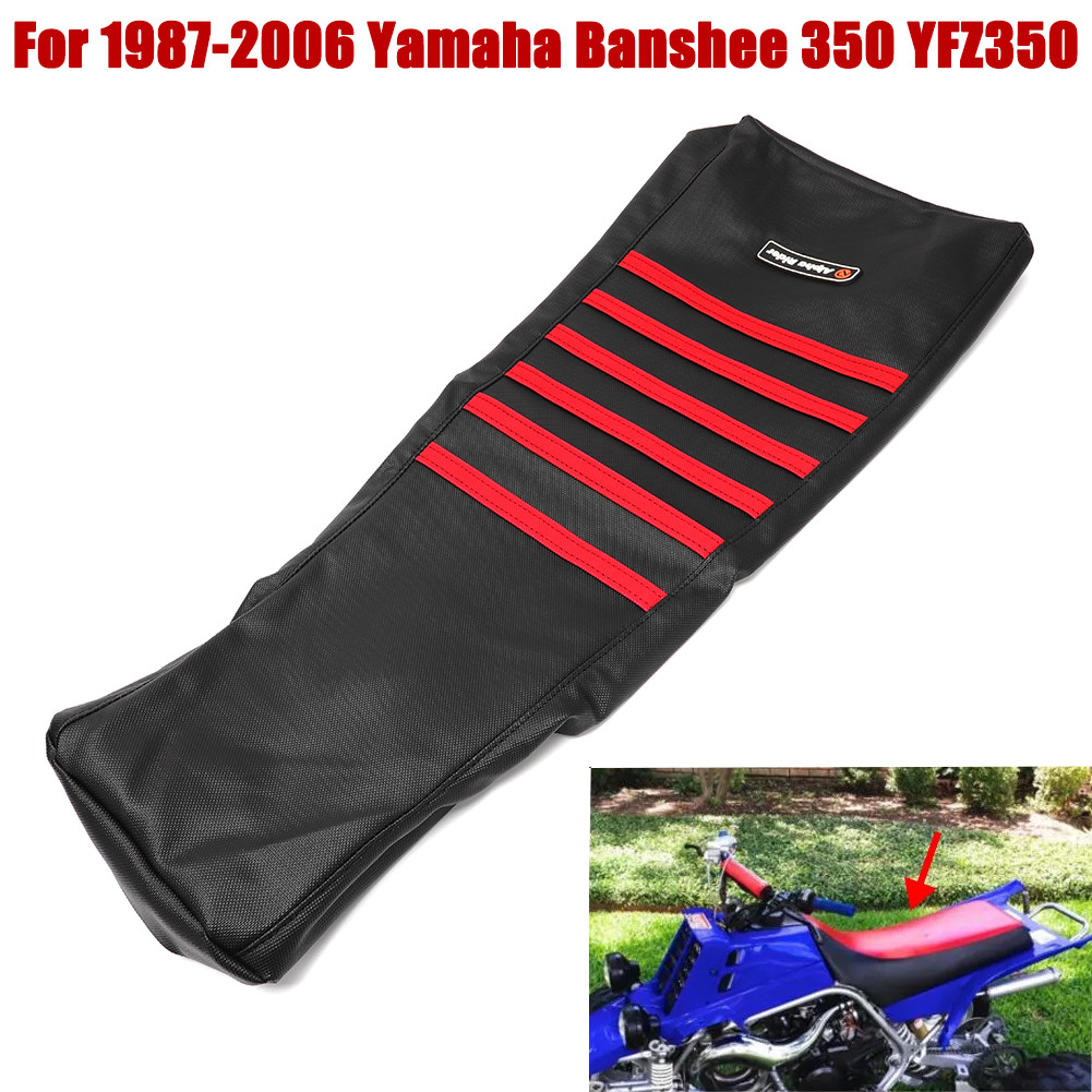 Yamaha Banshee Seat Cover - All Black/Blue Ribs, Handcrafted Moto-Tech Gripper Material (Fits 1987-2006) - View #10