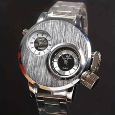 Men Double Movement Stainless Steel Luxury Wrist Watch Large Dial Fashion Trendy