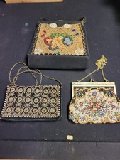 VTG BLACK  MULTICOLOR FLORAL TAPESTRY  2 MORE PURSE SEE PHOTOS